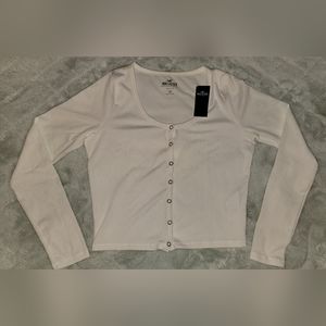 NWT White Hollister Cropped Button Down Long Sleeved Shirt
